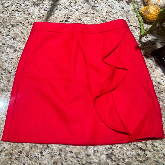 J. CREW Poppy Red RUFFLE MINI SKIRT IN DOUBLE-SERGE WOOL A-Line 4 - Picture 5 of 9